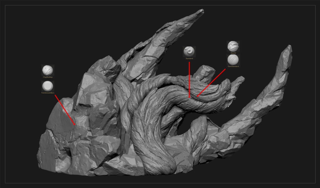 Brushes used in ZBrush