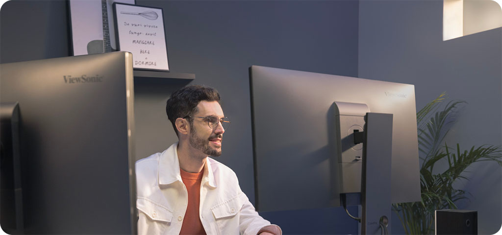 3D artist working on a Viewsonic monitor