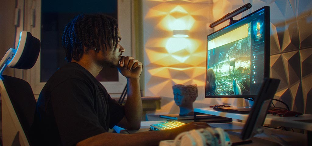 Artist working on a Viewsonic monitor